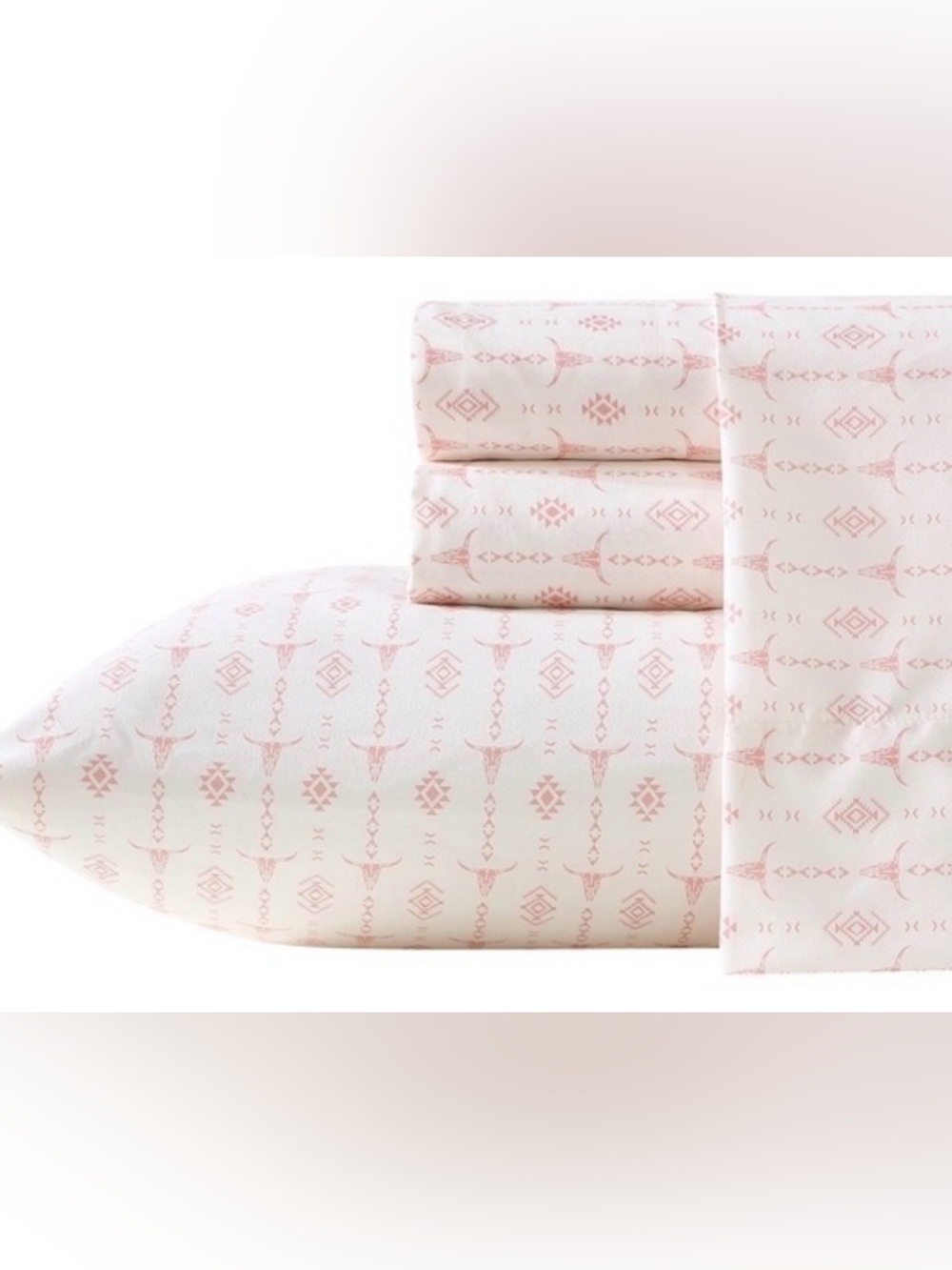 NEW Wrangler Pink/White Steer Head/Aztec 4-Piece Queen Sheet Set